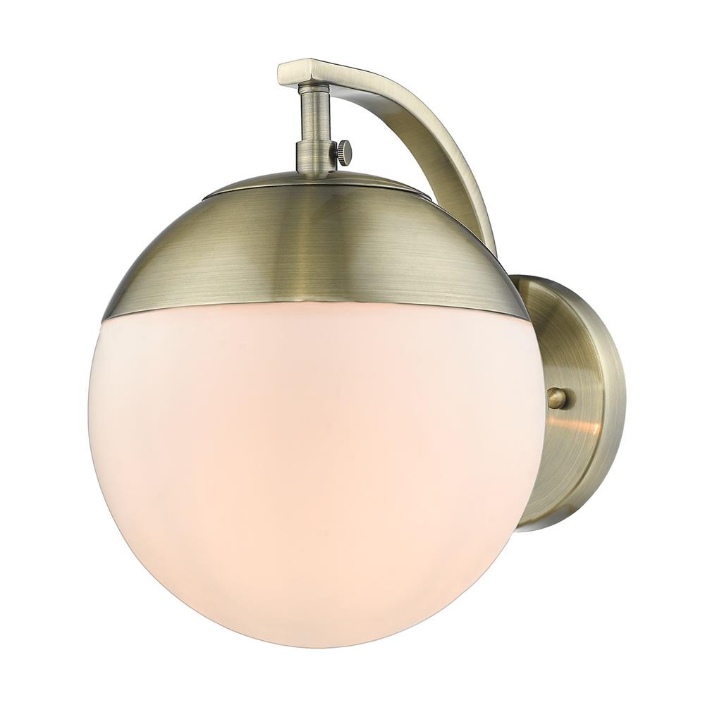 Golden Lighting 3218-1W AB-AB Dixon Sconce in Aged Brass with Opal Glass and Aged Brass Cap